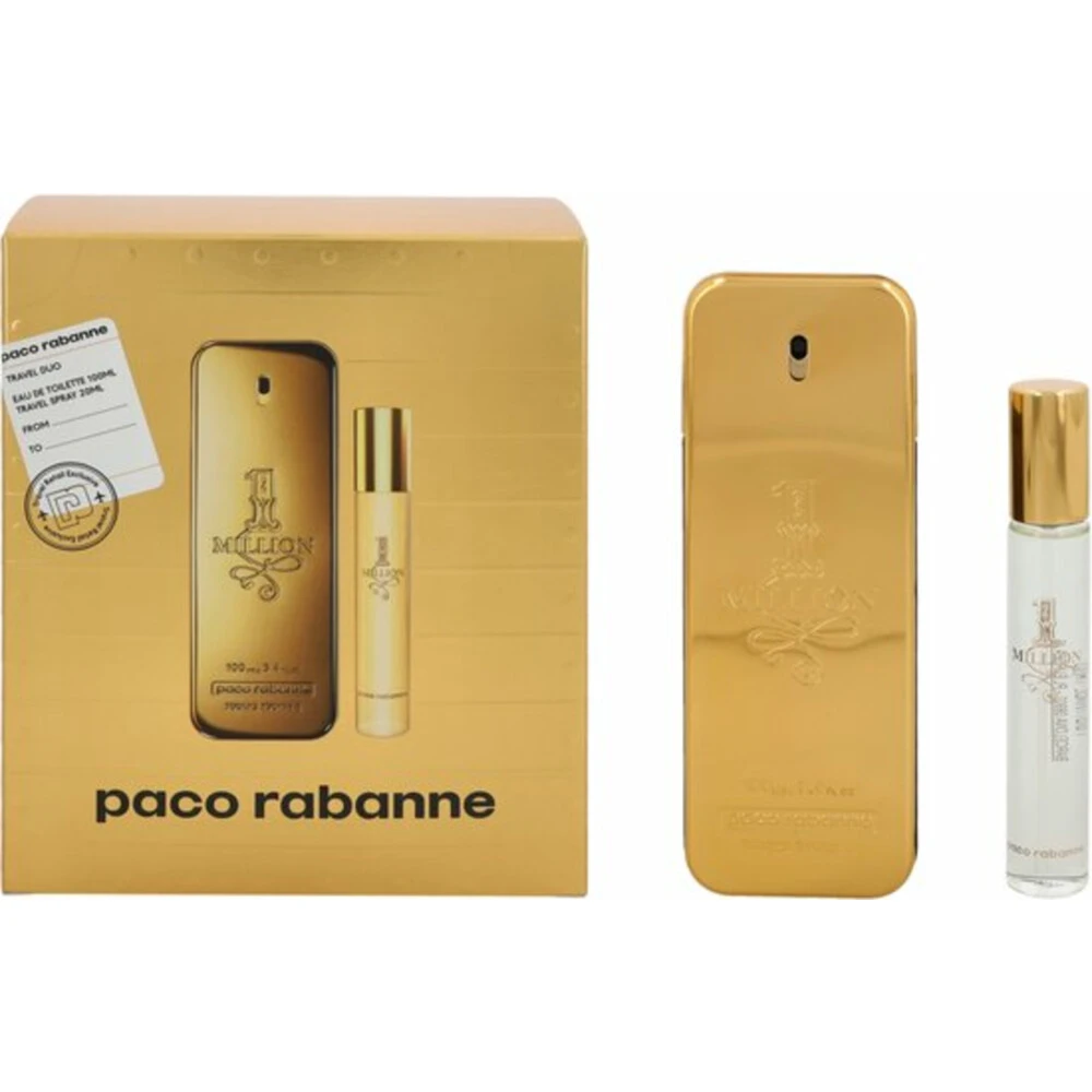 Paco Rabanne 1 Million Giftset Eau de Toilette 100 ml + Travel Mini 20 ml. Paco Rabanne 1 Million Giftset Eau De Toilette 100 Ml + Travel Mini 20 Ml. -Geselecteerde Mode-Cosmeticawinkels 1042303